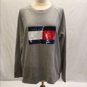 NWT Tommy Hilfiger sequin logo sweatshirt gray